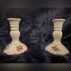 Matching Pair of Kleiber Bavarian ceramic candleholders with 22K gold rim